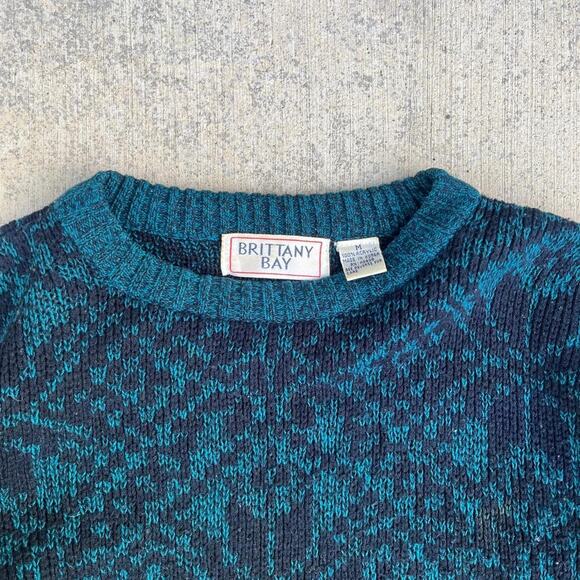Brittany Bay Monochromatic Snowflake Geometric Motif Crewneck Blue Teal Sweater - Picture 2 of 6